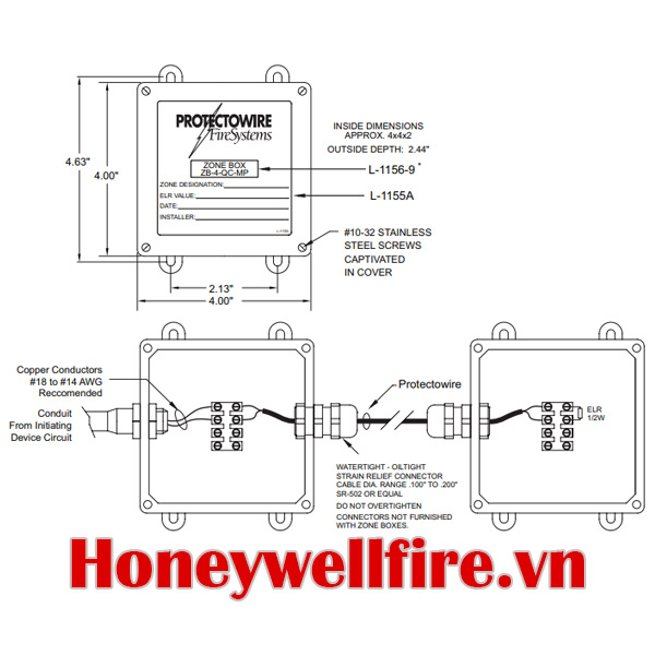 ZB-4-QC-MP Box giám sát tạo zone báo cháy, Dây cảm biến nhiệt Protectowire